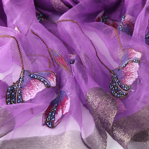 Purple Silk Scarf and Shawl - Elegant Embroidered scarves for Women Floral Pashmina shawls and wraps for weddings2