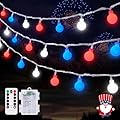 JMEXSUSS Red White and Blue Lights Battery Operated, 33ft 4th of July Lights Outdoor Waterproof, 100 LED String Light for Independence Day Memorial Patriotic Day Decor