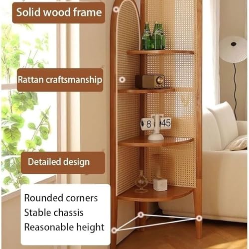 Estante esquinero multifuncional de 4 niveles en madera y ratán para el hogar 8