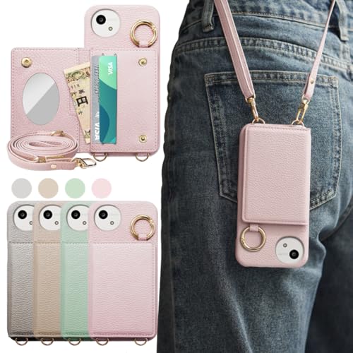 AQUOS Wish5 ケース 手帳型 ショルダーストラップ アクオス ウィッシュ5 手帳型 ケース SH-52F スマホケース SH-M32 携帯カバー 適用 Wish 5 ケース 人気 かわいい おしゃれ 女性 ミラー 鏡 化粧鏡 縦置き 横置き カー