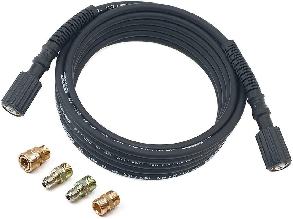 Photo 1 of #8.756-105.0 25' Pressure Washer Hose with Adaptors M22 Fits Replacement Parts NEW For Karcher, Black