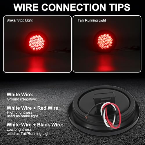 Image of 4 Pcs 4 inch Round Red LED Trailer Tail Light, 4 Inch Round Led Stop Turn Tail Lights Brake Trailer Lights for RV Trucks, Rubber Grommets and 3-Prong Wire Pigtails Included [DOT Certified]
