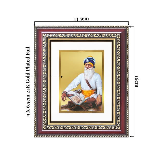 Image of DIVINITI Baba Deep Singh Ji 24K Gold Plated Foil Wall and Tabletop Photo Frame for Home Decor, Puja Room, Living Room, Office, Luxury Gifting | DG Frame 105 S1 (16x13.5 CM)