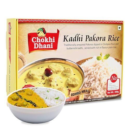 Image of Chokhi Dhani Ready to Eat Kadhi Pakora with Rice 360g | Kadhi Chawal | North Indian Yogurt Curry & Rice | Just Heat & Eat Microwave Meal | Veg