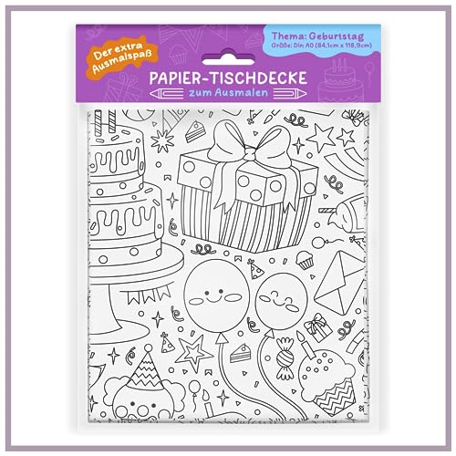 Bemalbare Kindertischdecke – Wasserfest, 86 X 183 Cm – Mit Geburtstagsmotiv (Torte, Geschenke, Ballons) – Für Kindergeburtstag, Partys & Kreative Nachmittage