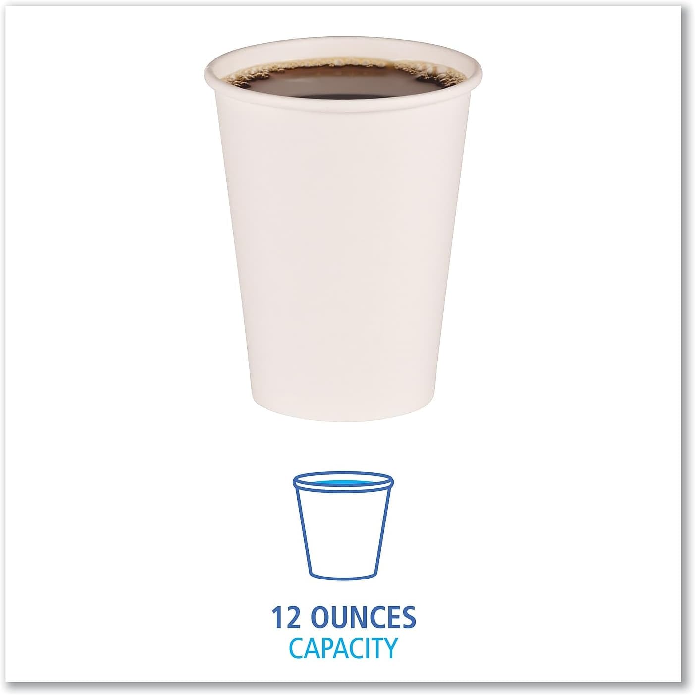 Boardwalk WHT12HCUP Paper Hot Cups, 12 oz, White, 1000/Carton