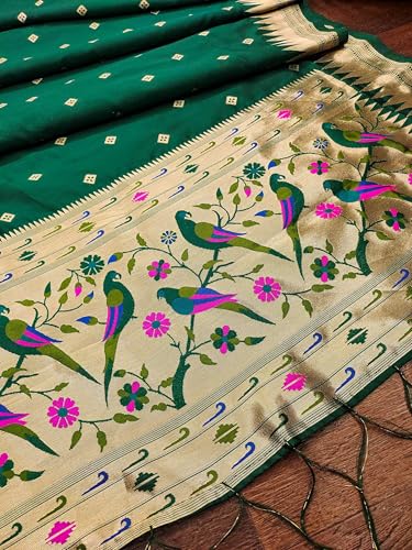 Image of DEVANGI Women's Woven Paithani Banarasi Silk Dupatta /Chunni For Women, Floral Print 1 Meter Wide and 2.3 Meter Length Printed Designer Dupatta /Chunni For Girls