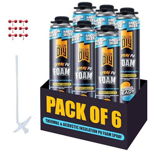 Y’allCanDiy Closed Cell Spray Foam Insulation (6 Pack - 36.6 oz) – DIY Expanding Spray Foam for Thermal & Soundproofing - Insulation, Fills Gaps & Cracks - Gun is not Included