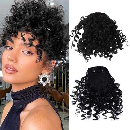 Curly Bangs for Black Women， Fleece Curly Wig...