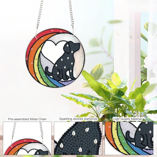 Image of DIY Diamond Painting Sun Catcher Hanging Sign Dog, Pet Memorial Diamond Art Window Ornament Kit for Adults, Colorful Gem Art Craft Kit for Home Wall or Door Decoration