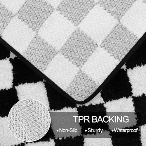 Image of Uphome Bath Mats for Bathroom, Black and White Checkered Machine Washable Bathroom Rug Non Slip, 20x31 Water Absorbent Soft Microfiber Bathroom Mat for Tub, Shower, Floor