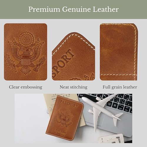 Passport Holder for Travel | Premium Leather Passport Cover & Protector | Stylish Travel Document Organizer with Embossed US Seal | Unisex Case with Slots for Cards & Boarding Passes - Brown2