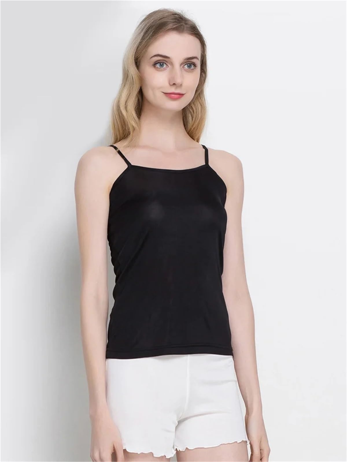 Tops Mujer Camisola Satén Lote de 3 Camisolas Seda for Mujer, Mezcla Natural, básicas y Lisas, for Primavera Verano(1white 1pink 1black,XL)