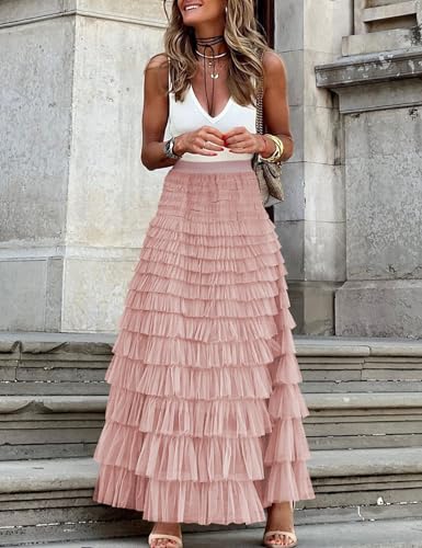 "Elegant Pink Tulle Maxi Skirt - Women's A-Line Ruffle Petticoat" - Image 7