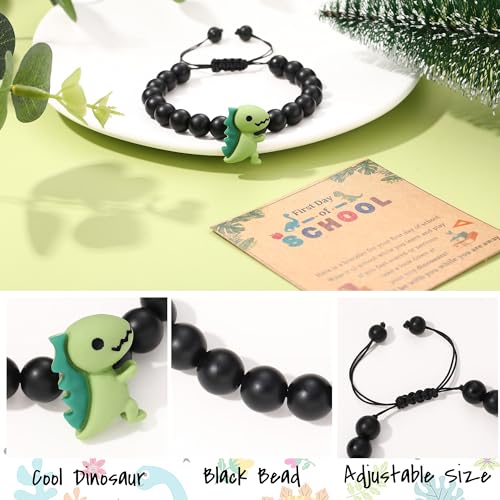 Dinosaur Bracelets for Teen Boys Gifts for Son/Nephew/Grandson Black Beaded Bracelets with Dinusaur Back to School/First Day Of schoo/Birthday Gifts for Him/Bonus Son/Brother Kindergarten4