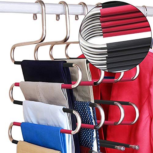 DOIOWN Pants Clothes Hangers 5 Pieces Non Slip Space Saving Hangers Stainless Steel Clothes Hangers Closet Organizer for Pants Jeans Scarf