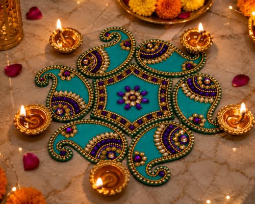 Image of BDS CRETIONS Designer Acrylic Rangoli A 56 Flower Shape Handcrafted Decorative Diwali Rearrangable Kundan Rangoli for Floor Decoration Pack of 7 PCS