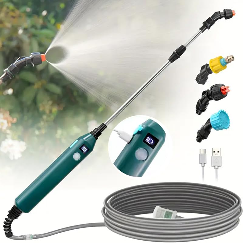 Electric Garden Sprayer Wand, Battery Powered Pressure Watering Sprayer Gun, 23 Inch Garden Sprayer Wand with 3 Adjustable Nozzles & 2/3/5m Hose, Perfect for Plants, Flowers, Shrubs, Garden (2M)
