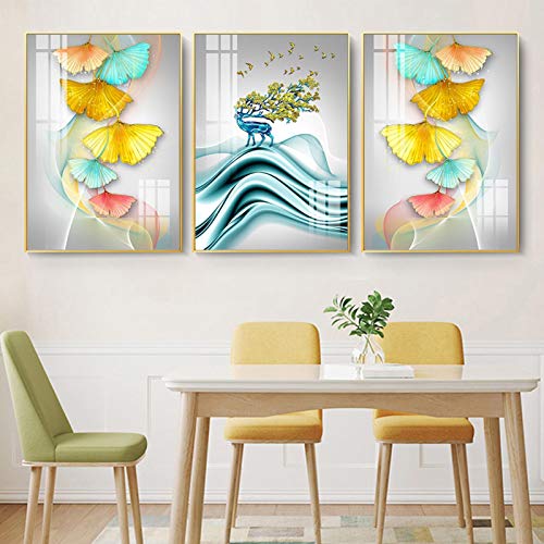 Art prints feuille botanique colorée affiche abstraite arbre élan murale 3pcs
