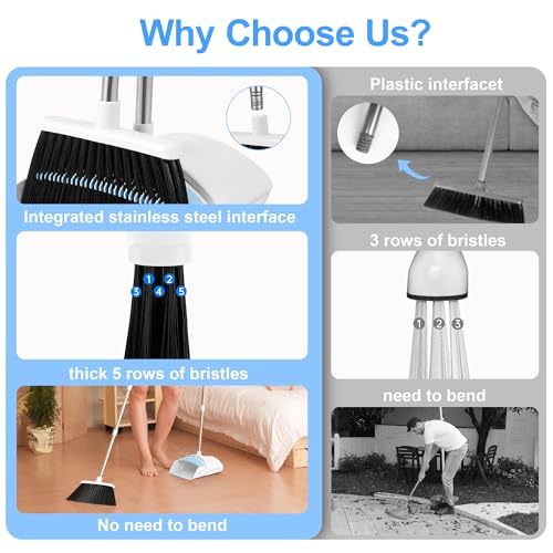 Image of Broom with Dustpan Combo Set for Home 54-in Long Adjustable Handle Angle Broom and Dustpan Set with Dustpan Comb Teeth for Sweeping Pet Hair Food Dirt Kitchen