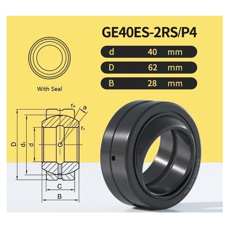 DINGGUANGHE 1pcs P4 Radial Spherical Plain Bearing GE25ES-2RS/GE30ES-2RS/GE35ES-2RS/GE40ES-2RS Joint Bearings with Seal(GE40ES-2RS/P4)