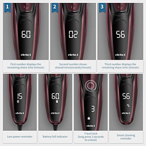 ELEHOT Electric Razor for Men Beard Trimmer with Digital Display 3D Rotary Rechargeable Cordless RS335 (Red) - Thumbnail 2