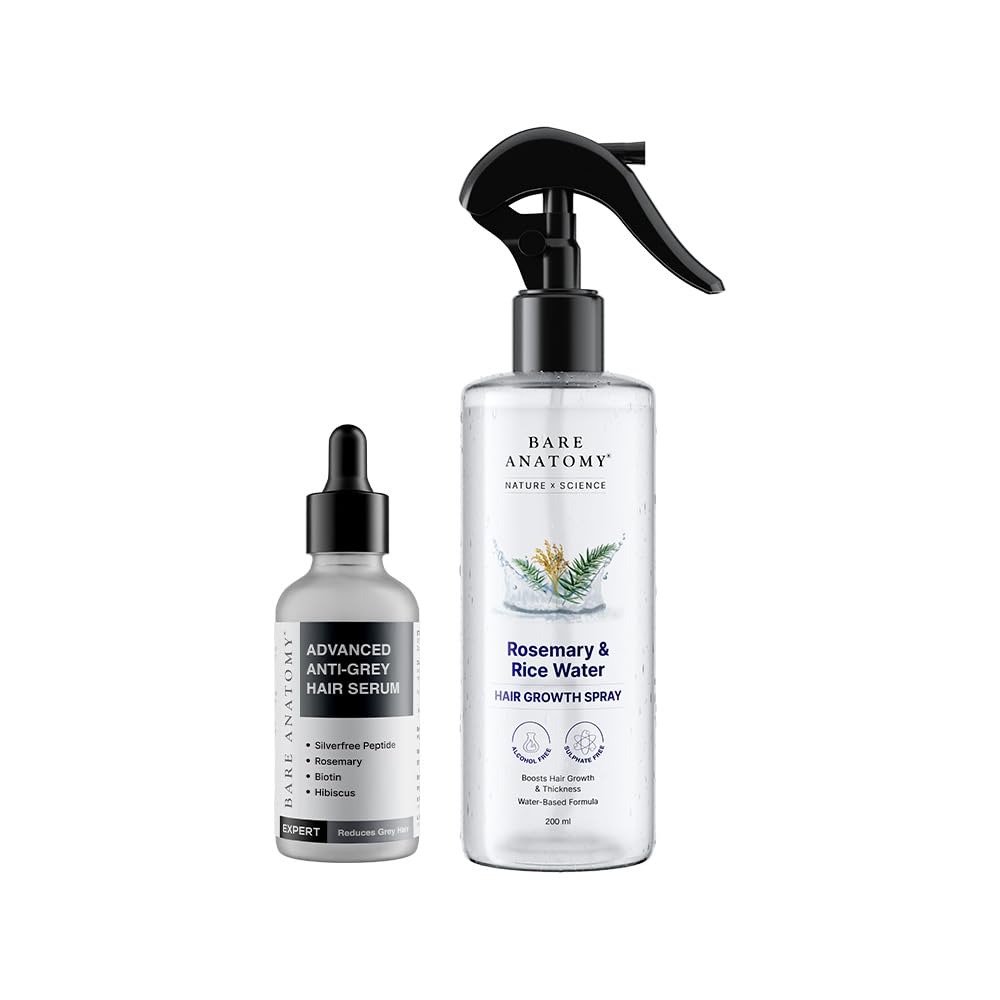 Bare Anatomy Advanced Anti-Grey Serum (50ml) + Rosemary Water Spray for Hair Growth (200ml) | With Silverfree Peptide, Biotin, Rosemary & Rice Water | Reduces Greying & Promotes Hair Growth-image-35