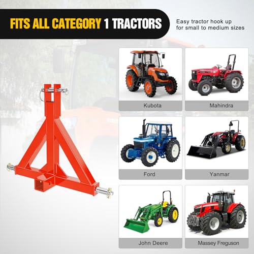 Image of Nilight 3 Point 2 inch Trailer Hitch Receiver Category 1 Heavy Duty Tractor Drawbar Adapter Compatible with Kubota Bx John Deere Nortrac Kioti Yanmar Cat Orange