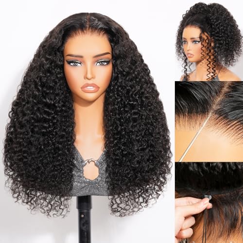 Image of Arabella Upgraded Half Wig Glueless Invisible Lace Hairline 3 in 1 Deep Curly Human Hair Wear & Go Wig 3D Cap HD Lace Seamless Blend Adjustable Drawstring Cap Beginner Friendly 20 Inch Natural Black