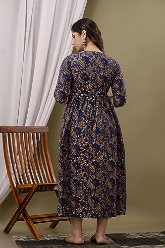 Image of Maternity Feeding Kurti for Women | Cotton Blend Anarkali Dress with Nursing Zip for Pre & Post Pregnancy