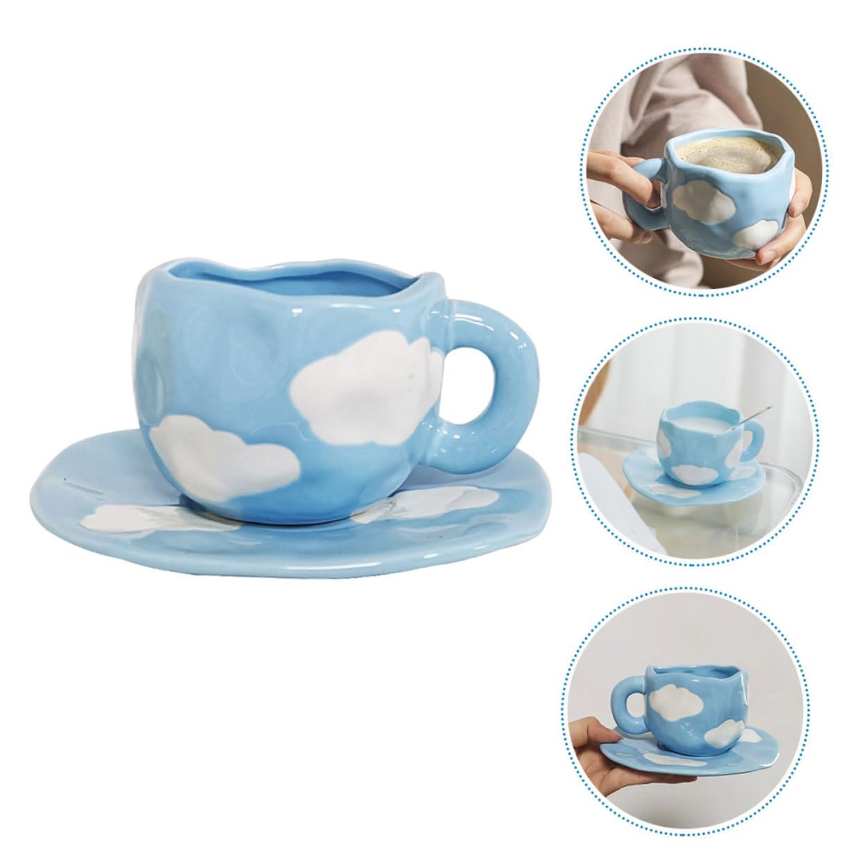 Healifty Taza de Café Retro de Cerámica con Platillo, Diseño Nube