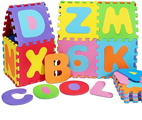 Alfombra Puzzle Infantil 36 Piezas de 31.5 x 31.5cm - Números del 0 al 9 y 26 Letras Abecedario - Goma Espuma Eva Alfombrilla de Juego para Bebés y Niños de 3,57㎡ Cover