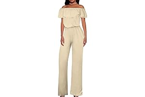 Women's Nudie Jumpsuit: Casual Off Shoulder Romper with Wide Leg
