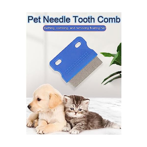 Katze Hund Flohkamm,Haustier Kamm Edelstahl Läusekamm,Haustier Hunde Katzen Pflege Werkzeug,Haustier Tränenfleckentferner Kämme,Haustier Pflegekamm(Blau) – Bild 3