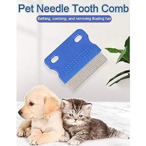Stainless Steel Pet-Combs for Cats and Dogs, Fine Tooth Grooming Tool, Anti-Flea Combs with Non-Slip Handle, Tear Stains Remover, Blue Stainless Steel Pet Combs for Cats and Dogs Fine Tooth Grooming Tool Anti Flea Combs with Non Slip Handle Tear Stains Remover Blue