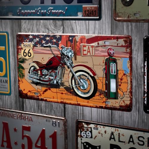 Image of Eazywagon inchRoute66 Motorbike Gasoline inch Vintage Retro Metal Signs - License Wall Plate, Car Tag - Ideal for Cafe, Restaurant, Shop, Home, Hotel, Club, Office, Living Area - Design Plaque