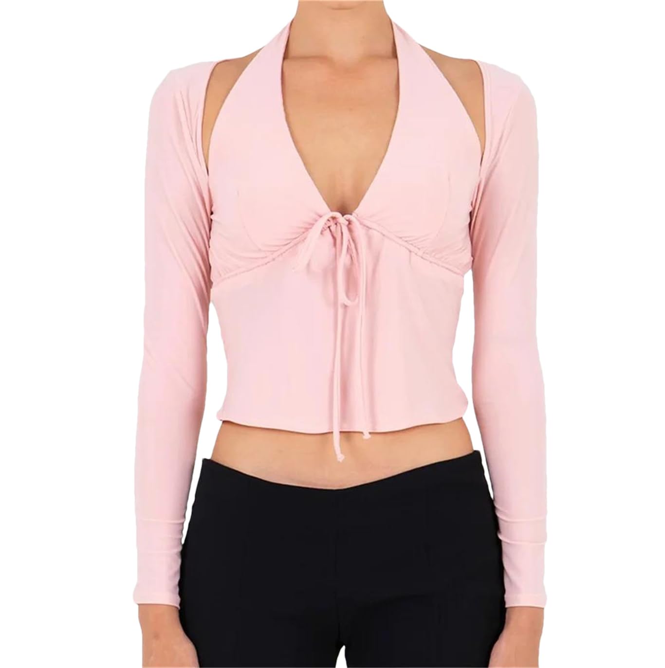 Donne senza spalline Tank Crop Top Solido Backless senza spalline Camis con Manica Lunga Scrollate di spalle Camicia Fondo