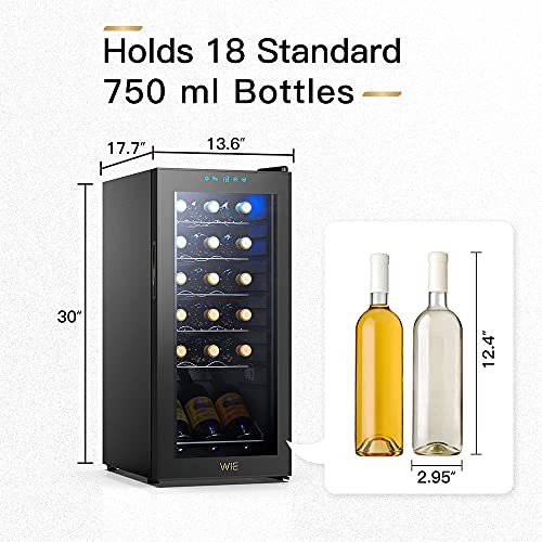 WIE Wine Fridge 18 Bottle Compressor Wine Cooler Refrigerator Large Freestanding Wine Cellars 41°F-64°F Digital Control Cooling White/Red Wine Refrigerator for Kitchen Home Bar, Black