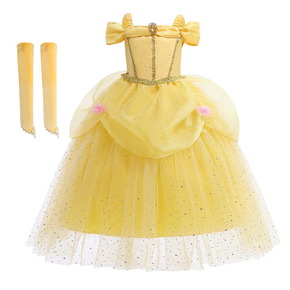 HOIZOSGBelle Princess Dress Up for Girls Beauty and The Beast Halloween Costume Christmas Birthday Party Fancy Ball Gown