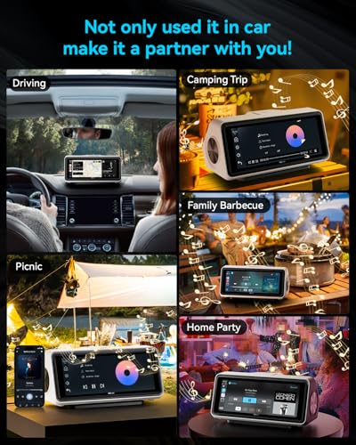 Image of Portable Apple Carplay Screen for Car, Touch Screen with Wireless Android Auto, Car Audio Receivers with Voice Control, Mirror Link, Music Play, GPS Navigation, Built-in Customized Speakers (White)