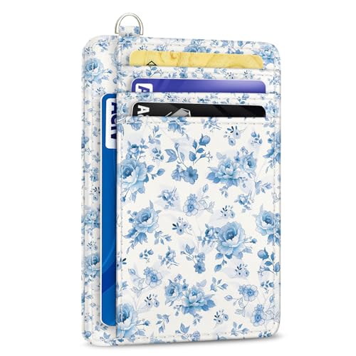 Image of Yonlevres Credit Card Holder Slim Wallet Women Floral RFID Blocking Small | Front Pocket, Travel, Handy, Gifts for Woman Girls Ladies, D-ring for Keychain, Thin Mini Minimalist, ID Window, PU Leather