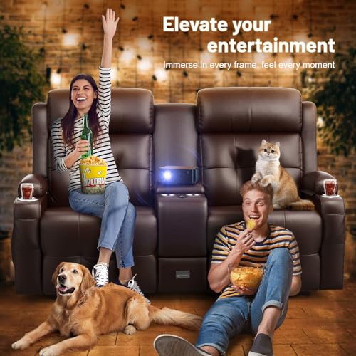 Image of Loveseat Rocker Recliner Sofa, Home Theater Seating with Massage, RV Wall Hugger Reclining Couch with Console, USB Ports, Cup Holders & Drawer, Rocking Recliners for Baby Nursery, RV & Home Theater