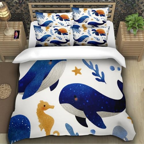 Housse de couette 135x200 animaux marins en microfibre douce