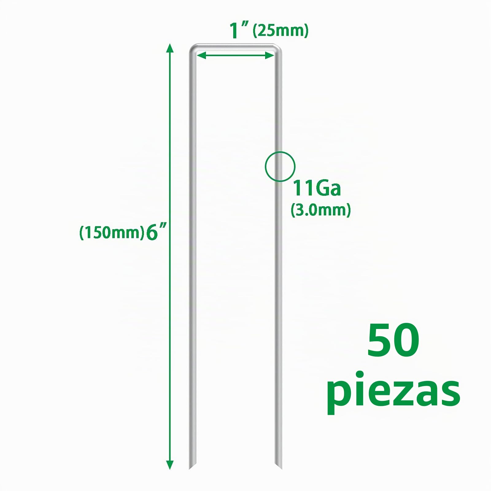 50 pinzas de jardín de acero galvanizado para tela de barrera de malezas y riego por goteo de cubierta de suelo, clavijas de seguridad de jardín en forma de U de 6 pulgadas, plateadas