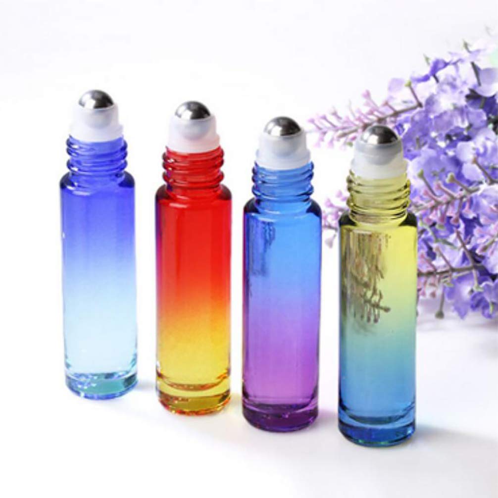 Foraineam Confezione da 24 bottiglie a rullo da 10 ml, in vetro con sfera in acciaio inox e coperchio argentato per appendere gli oli essenziali