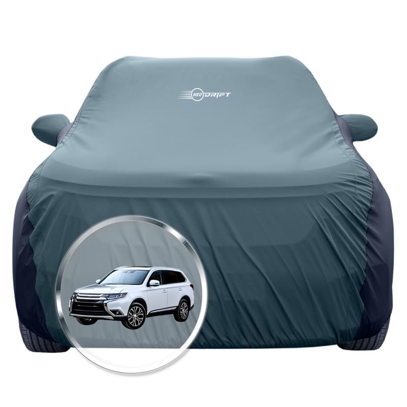 Image of NEODRIFT 'SuperTech' Car Cover for Mitsubishi Outlander (100% Water-Resistant, All Weather Protection, Tailored Fit, Multi-Layered & Breathable Fabric) (Colour: D.Green+Black)