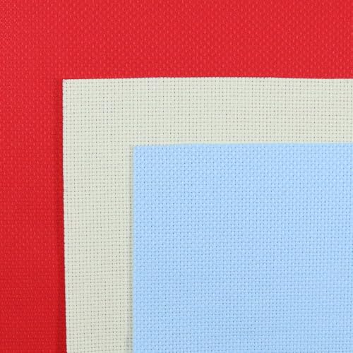 Image of KCS 3 pc of 15 inch x 18 inch(38cmx45cm) Counted Cross Stitch Cotton Aida Cloth Needlework Rolled Fabric Box,16CT,Light Blue+Light Green+Red