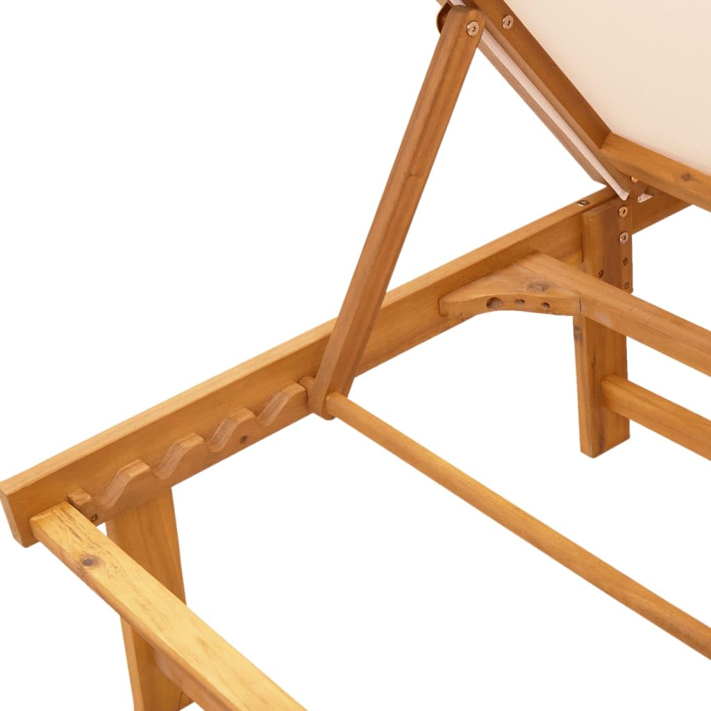 Chaises longues lot de 2 crème bois acacia solide et textilène