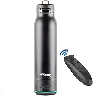 Vacuum Insulated Premium Water Bottle with Rechargeable Bluetooth Speaker and Xtreme Mini Bluetooth Remote. Remote Doubles as Gaming Joystick/Mouse for Smartphone Apps. (Black)