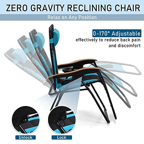Phi Villa Oversize Xl Padded Zero Gravity Lounge Chair Wide Armrest Adjustable Recliner With Cup Holder, Support 400 Lbs (Aqua) #TOP4